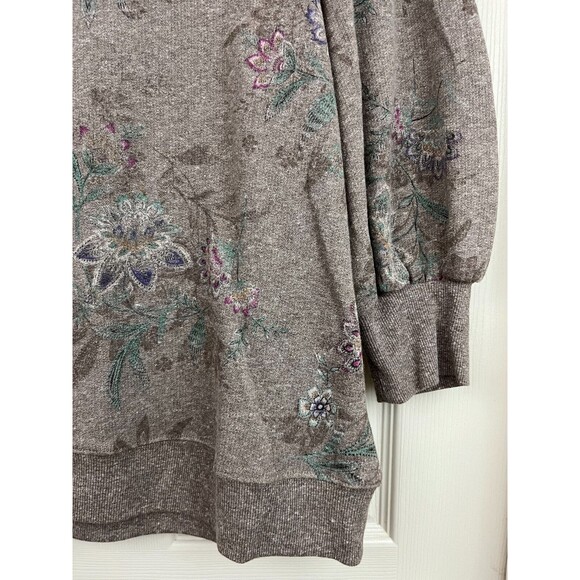 WIT & WISDOM - Brown Floral Puff 3/4 Sleeve French Terry Knit Top size Medium - Picture 3 of 8